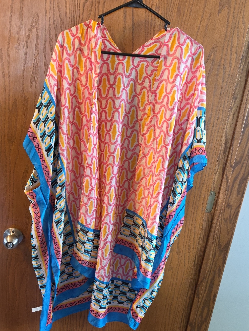 Bright Patterned Kimono Cover-Up in Pink, Yellow & Blue